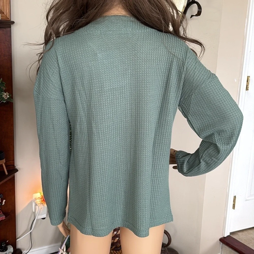 Brand New ADR Button Up Moss Green Pajama Lounge Long Sleeved Top Sleepwear